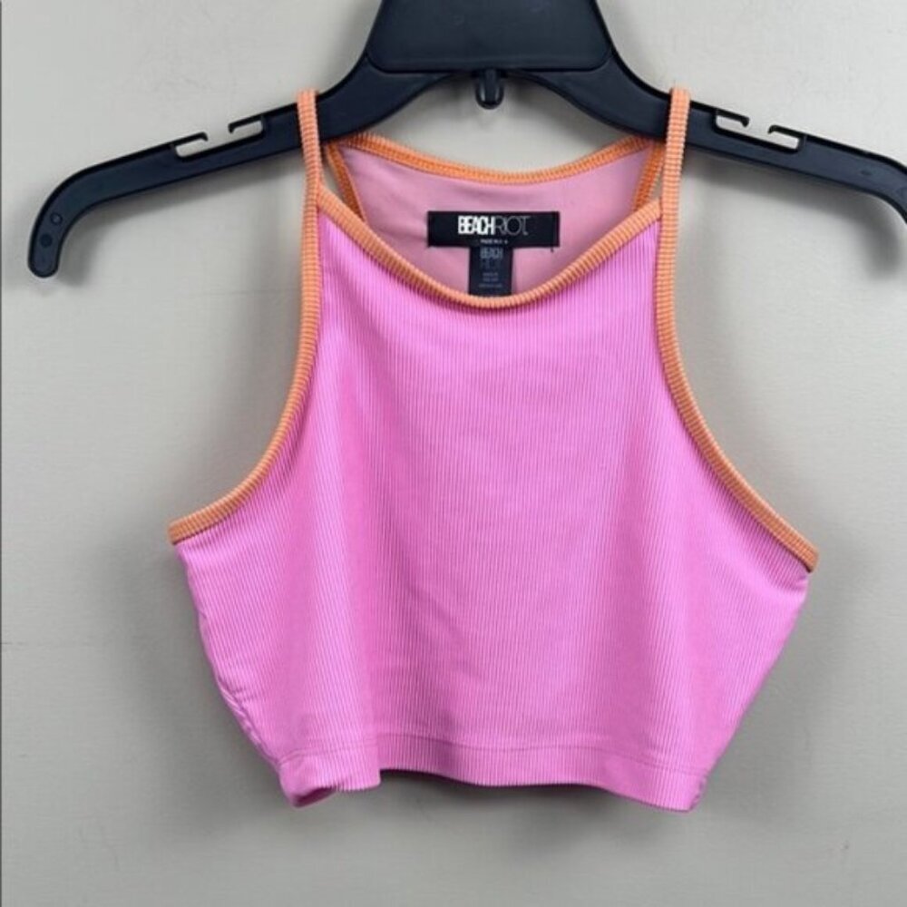 BEACH RIOT Pink and Orange Women's Crop Top bikini top small